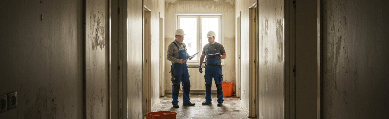 Apartment-building-hallway-with-water-damage-from-a-burst-pipe-two-maintenance-workers-assessing-the-situation-natural-daylight-through-windows.-Realistic-photography-style-neutral-color-palette