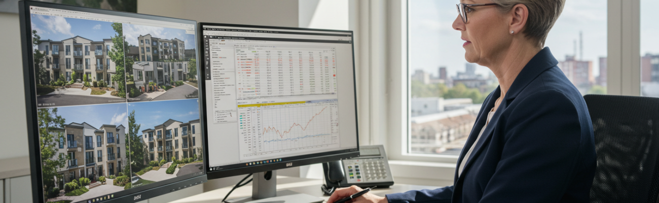 Professional-underwriter-reviewing-risk-data-on-dual-computer-monitors-showing-apartment-photos-and-spreadsheets.-Office-environment-with-natural-daylight-realistic-texture-and-lighting-02